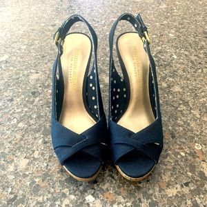 Christian Siriano Peep Toe Slingback Dark Denim Heels